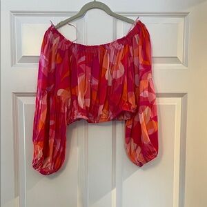 Vici Pink Orange Abstract Off-Shoulder Crop Blouse